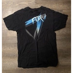 Medium Black And Blue Fox Racing Short Sleeve 100% Cotton